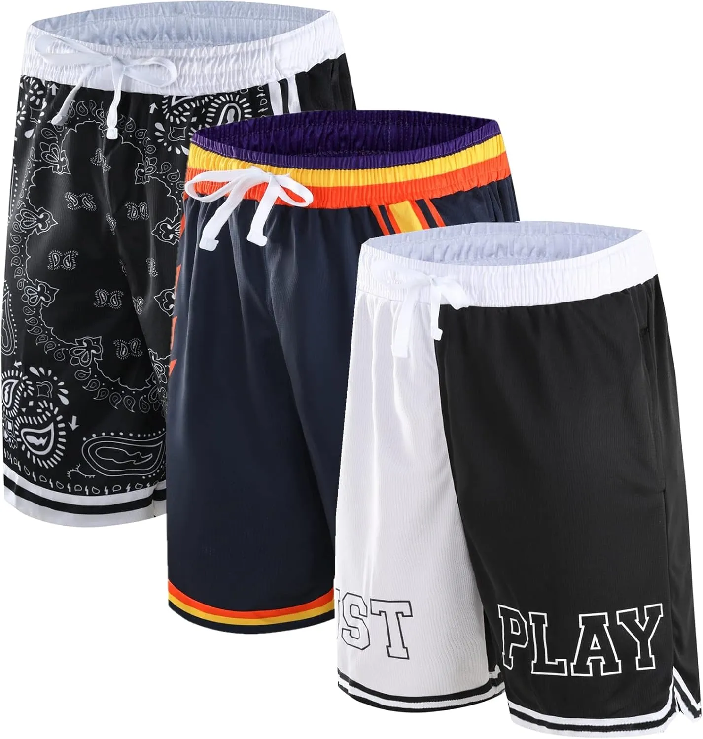 2/3 Pack Basketball Shorts with Zipper Pockets for Men,Active Athletic Shorts