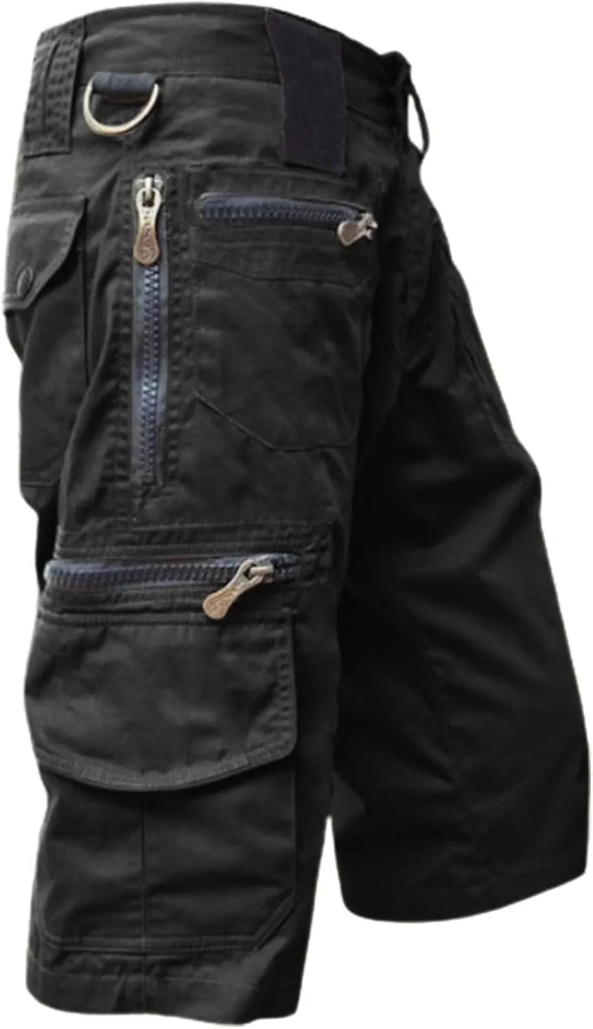 3/4 Outdoor Hiking Long Shorts for Men Zipper Pocket Casual Cargo Capris Pants Below Knee Casual Tactical Work Shorts