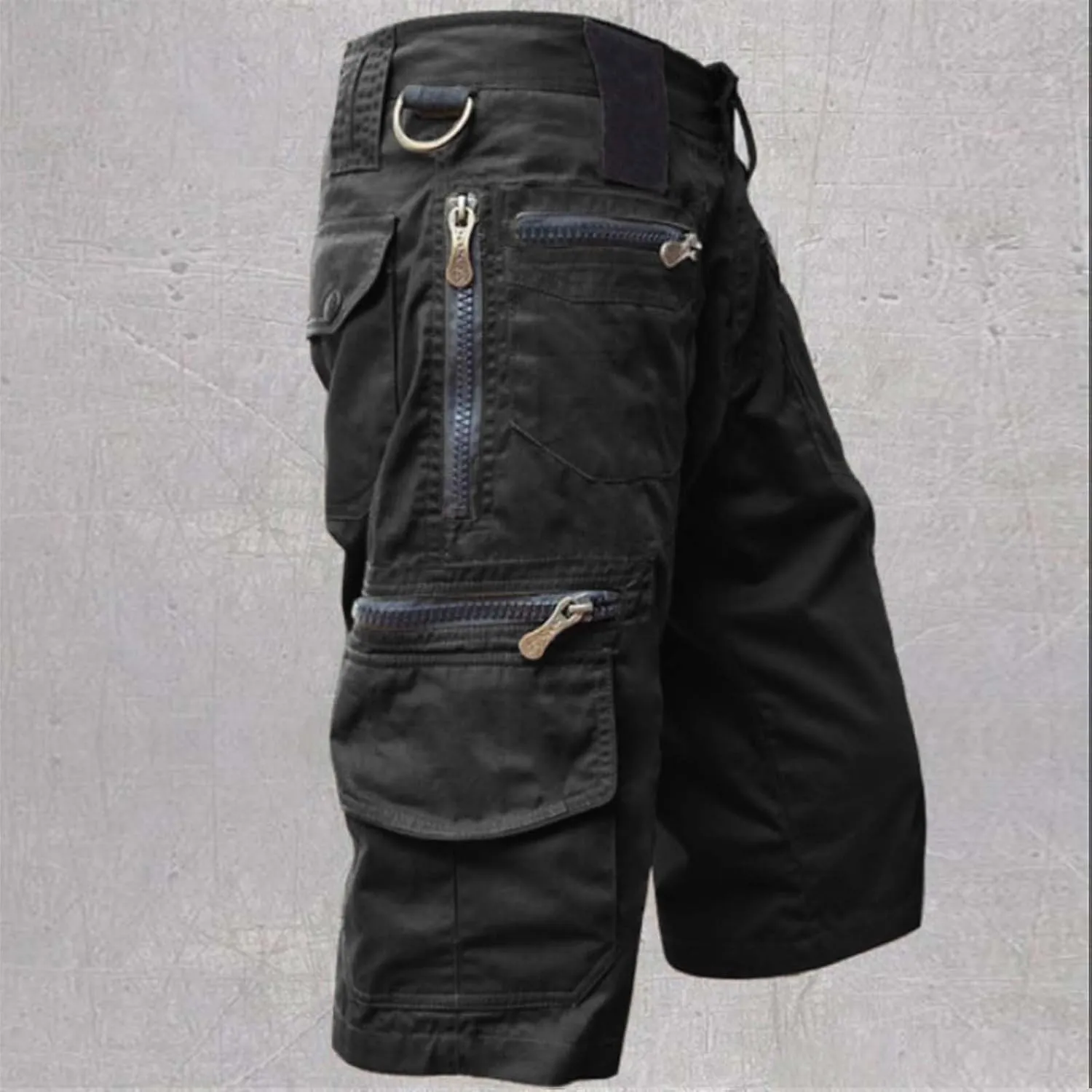 3/4 Outdoor Hiking Long Shorts for Men Zipper Pocket Casual Cargo Capris Pants Below Knee Casual Tactical Work Shorts