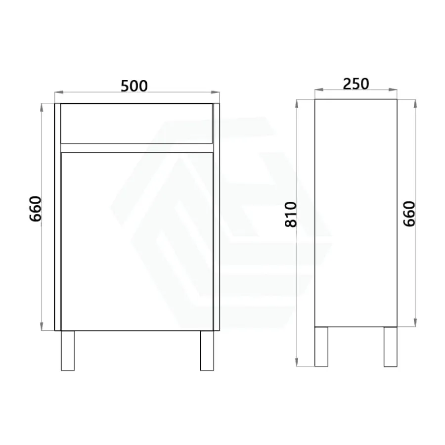 500x250x940mm Mini Bathroom Vanity White Oak Wood Grain Ceramic Top PVC Filmed Floor Freestanding Narrow
