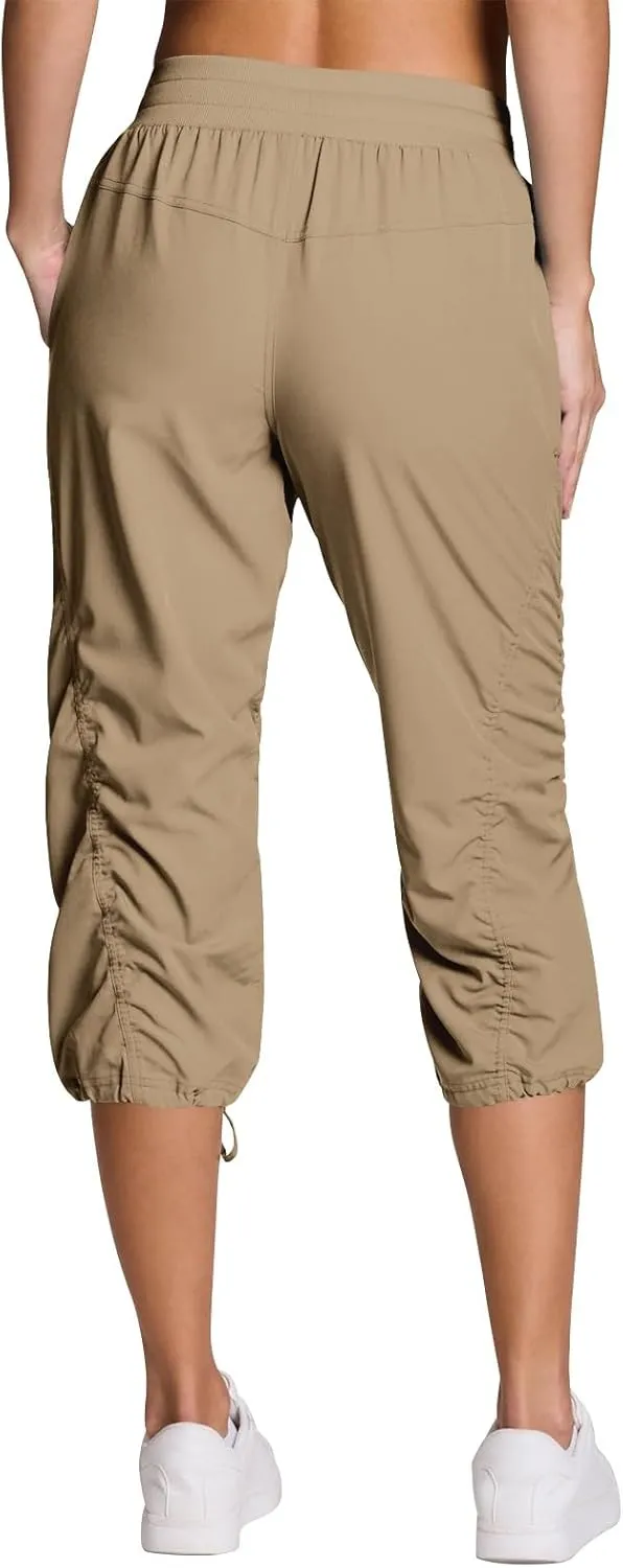 ADHOWBEW Capri Pants for Women Stretch Active Summer Drawstring Casual Hiking Outdoor Baggy Lightweight Joggers with Pockets