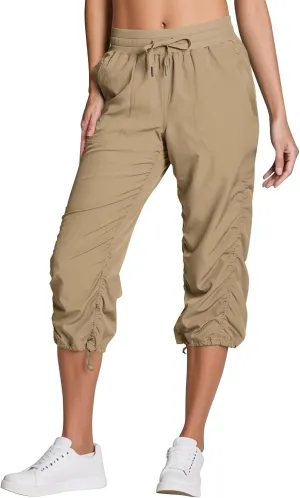 ADHOWBEW Capri Pants for Women Stretch Active Summer Drawstring Casual Hiking Outdoor Baggy Lightweight Joggers with Pockets