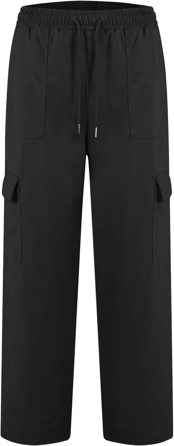 ADHOWBEW Cargo Sweatpants for Women Casual Trendy High Waist Relaxed Fit Wide Leg Drawstring Flare Sweatpants