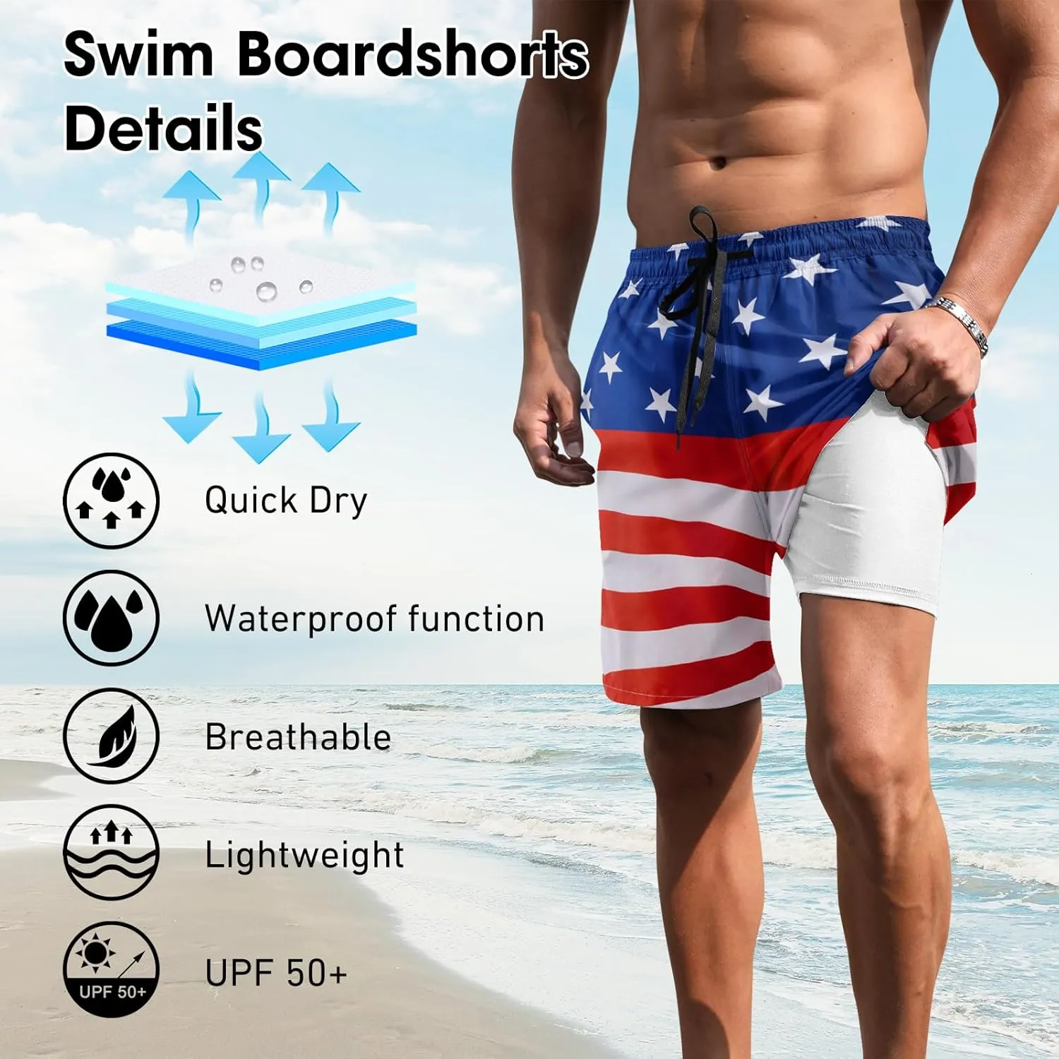 ALISISTER Mens Swim Trunks with Compression Liner Bathing Suit Summer Swimming Shorts