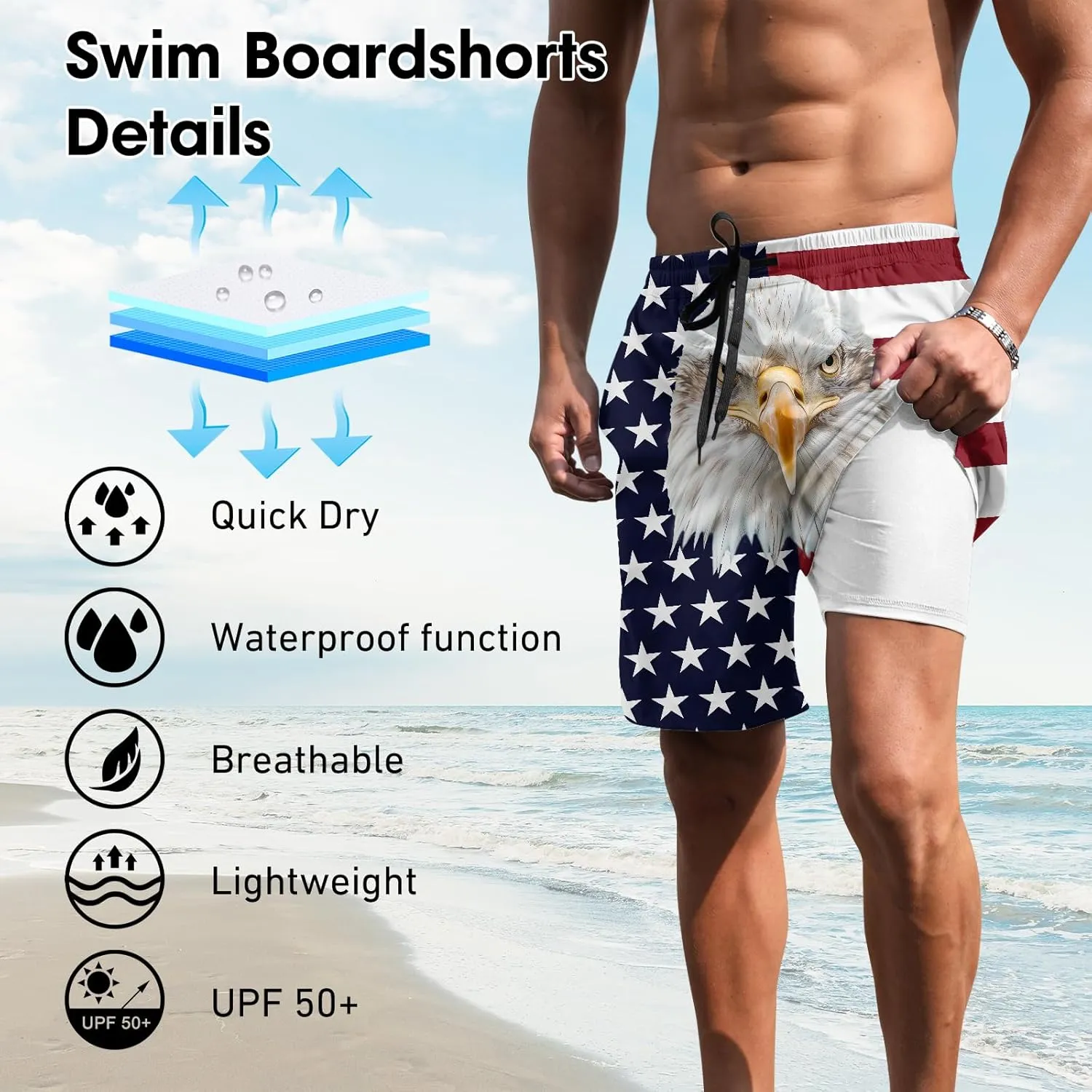 ALISISTER Mens Swim Trunks with Compression Liner Bathing Suit Summer Swimming Shorts