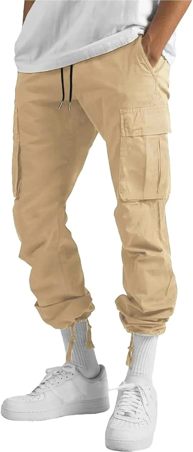 ALLABREVE Mens Casual Joggers Pants Hiking Drawstring Chino Cargo Pants Straight Leg Pants