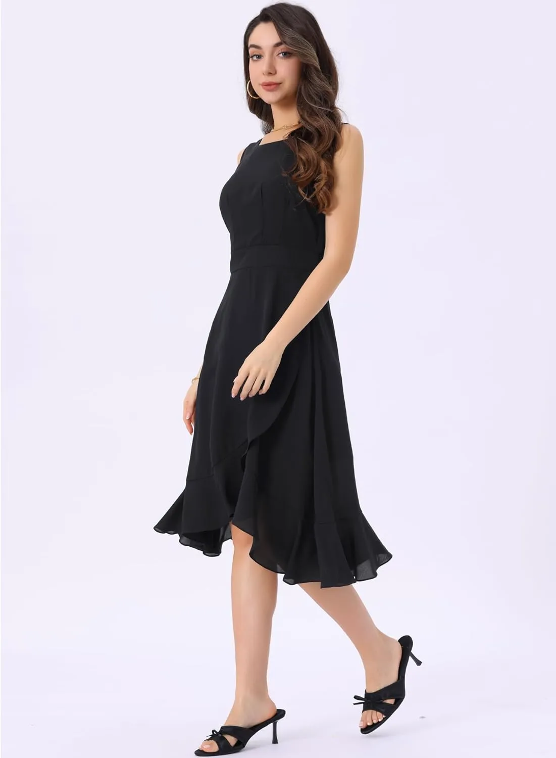 Allegra K Women's Summer Dresses 2025 Wrap Ruffle High Low Hem Round Neck Keyhole Back Sleeveless Floral Dress