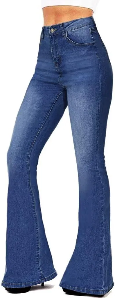 AMRSPENG Women's Black Bell Bottom Jeans: High Waist Flare Bootcut Stretch Slimming Jeans for Women