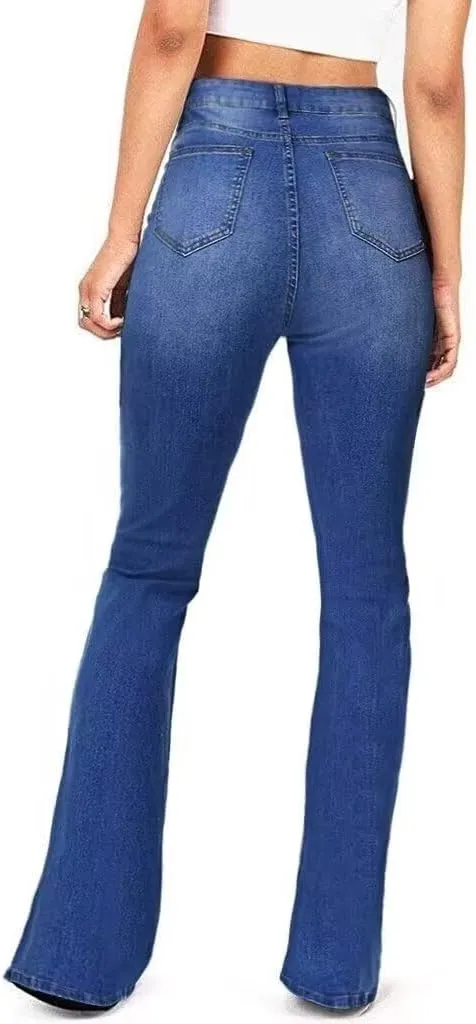 AMRSPENG Women's Black Bell Bottom Jeans: High Waist Flare Bootcut Stretch Slimming Jeans for Women