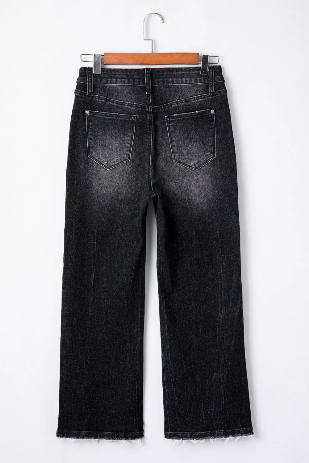 Apvirdy Women's Mineral Wash Raw Hem High Waist Flared Jeans Stretchy Wide Leg Loose Trendy Frayed Edge Cropped Jeans