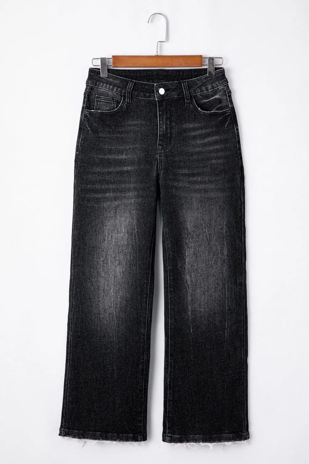 Apvirdy Women's Mineral Wash Raw Hem High Waist Flared Jeans Stretchy Wide Leg Loose Trendy Frayed Edge Cropped Jeans