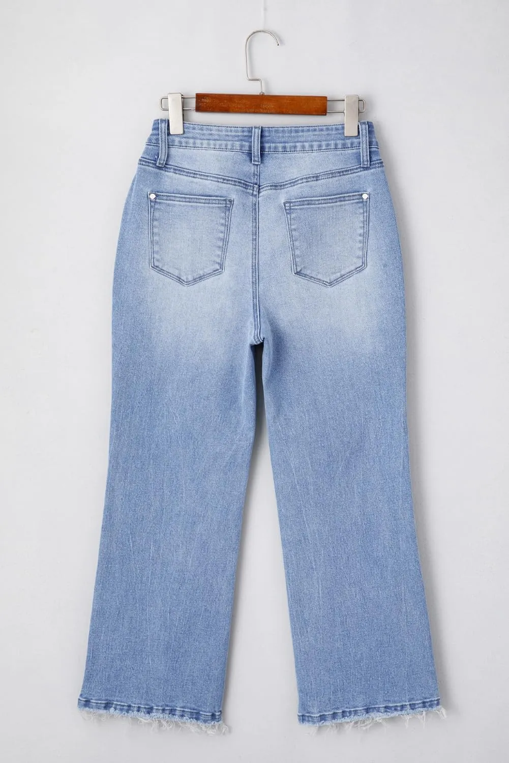 Apvirdy Women's Mineral Wash Raw Hem High Waist Flared Jeans Stretchy Wide Leg Loose Trendy Frayed Edge Cropped Jeans