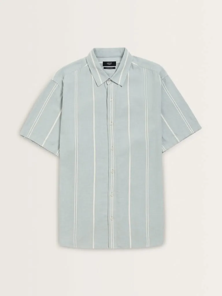 Ascot Teal Striped Relaxed Fit Shirt