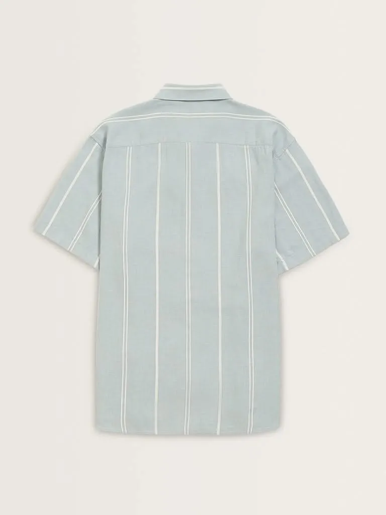 Ascot Teal Striped Relaxed Fit Shirt