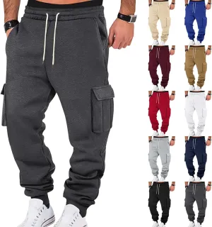 Baggy Cargo Sweatpants for Men Drawstring Waist Fleece Lined Joggers with Pockets Soft Athletic Workout Track Pants