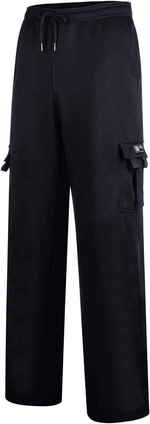 Baggy Cargo Sweatpants for Men Plus Size Drawstring Waist Joggers with Pockets Open Bottom Athletic Sweat Pants