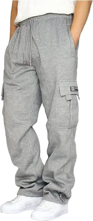 Baggy Cargo Sweatpants for Men Plus Size Drawstring Waist Joggers with Pockets Open Bottom Athletic Sweat Pants