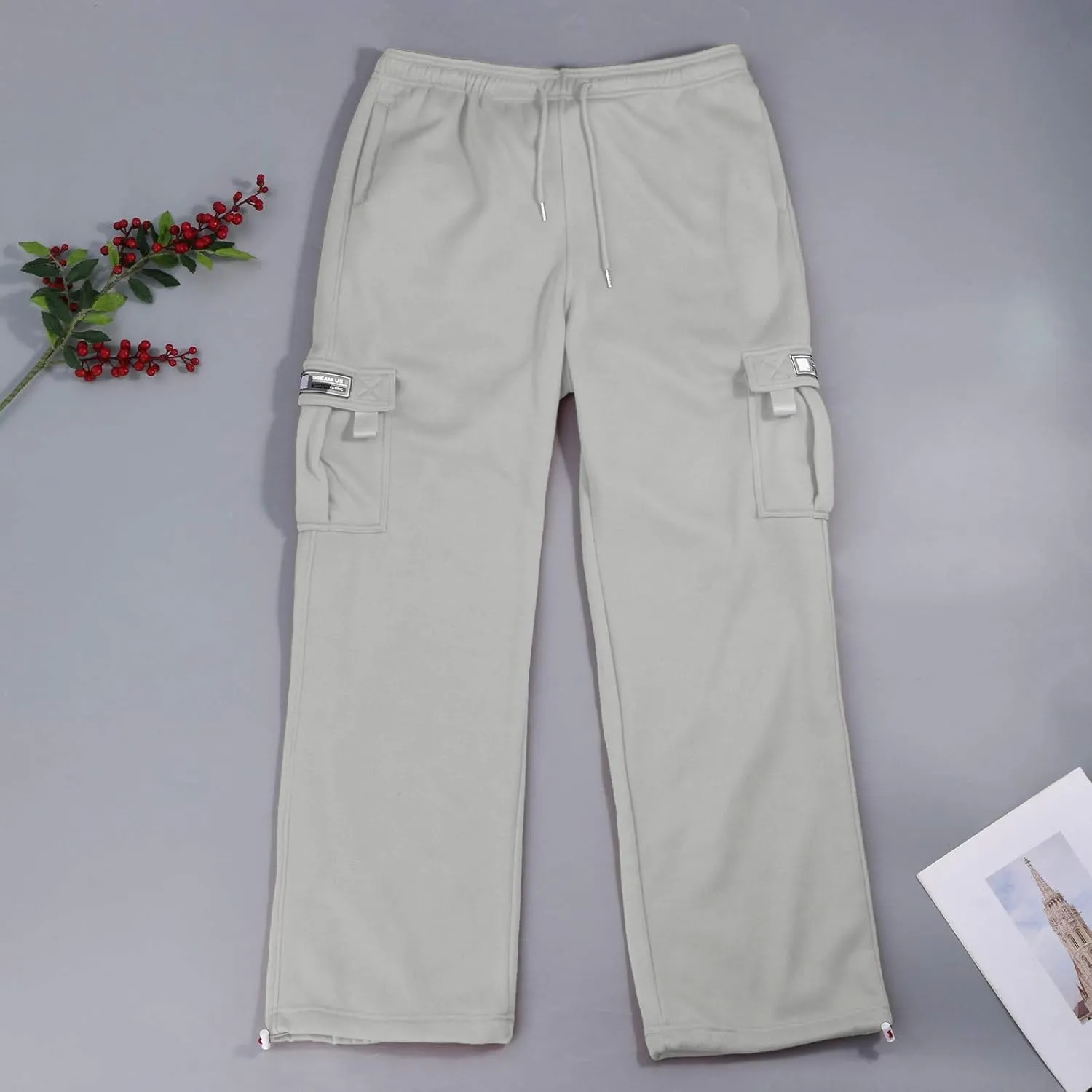 Baggy Cargo Sweatpants for Men Plus Size Drawstring Waist Joggers with Pockets Open Bottom Athletic Sweat Pants