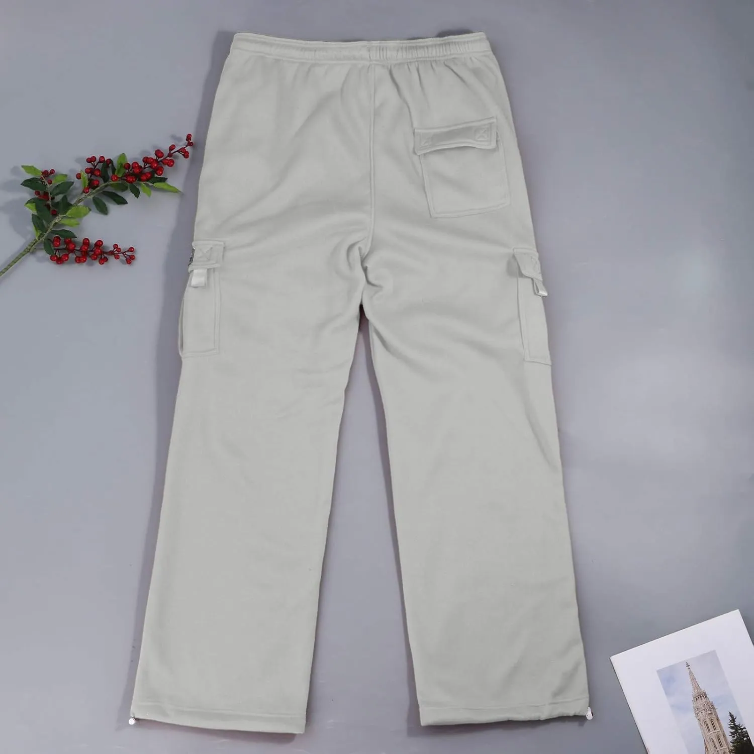Baggy Cargo Sweatpants for Men Plus Size Drawstring Waist Joggers with Pockets Open Bottom Athletic Sweat Pants