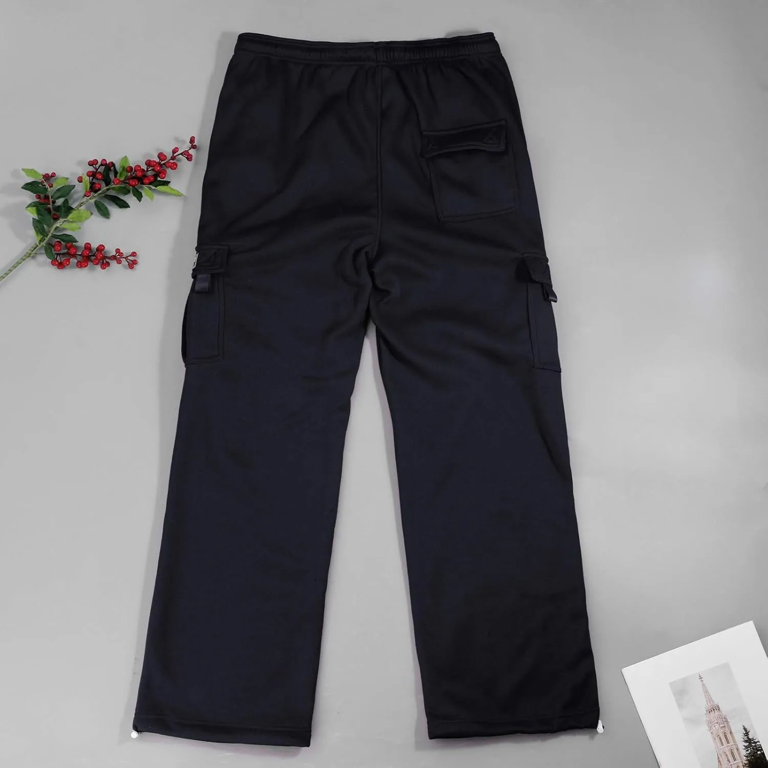 Baggy Cargo Sweatpants for Men Plus Size Drawstring Waist Joggers with Pockets Open Bottom Athletic Sweat Pants
