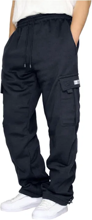 Baggy Cargo Sweatpants for Men Plus Size Drawstring Waist Joggers with Pockets Open Bottom Athletic Sweat Pants