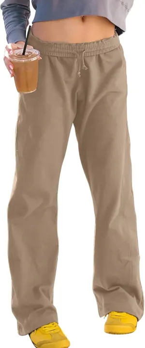 Baggy Wide Leg Sweatpants for Women Drawstring Low Rise Jogger Pants Comfy Soft Athletic Yoga Pants with Pockets