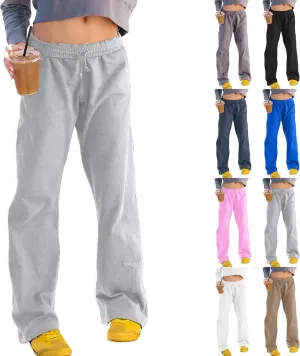 Baggy Wide Leg Sweatpants for Women Drawstring Low Rise Jogger Pants Comfy Soft Athletic Yoga Pants with Pockets