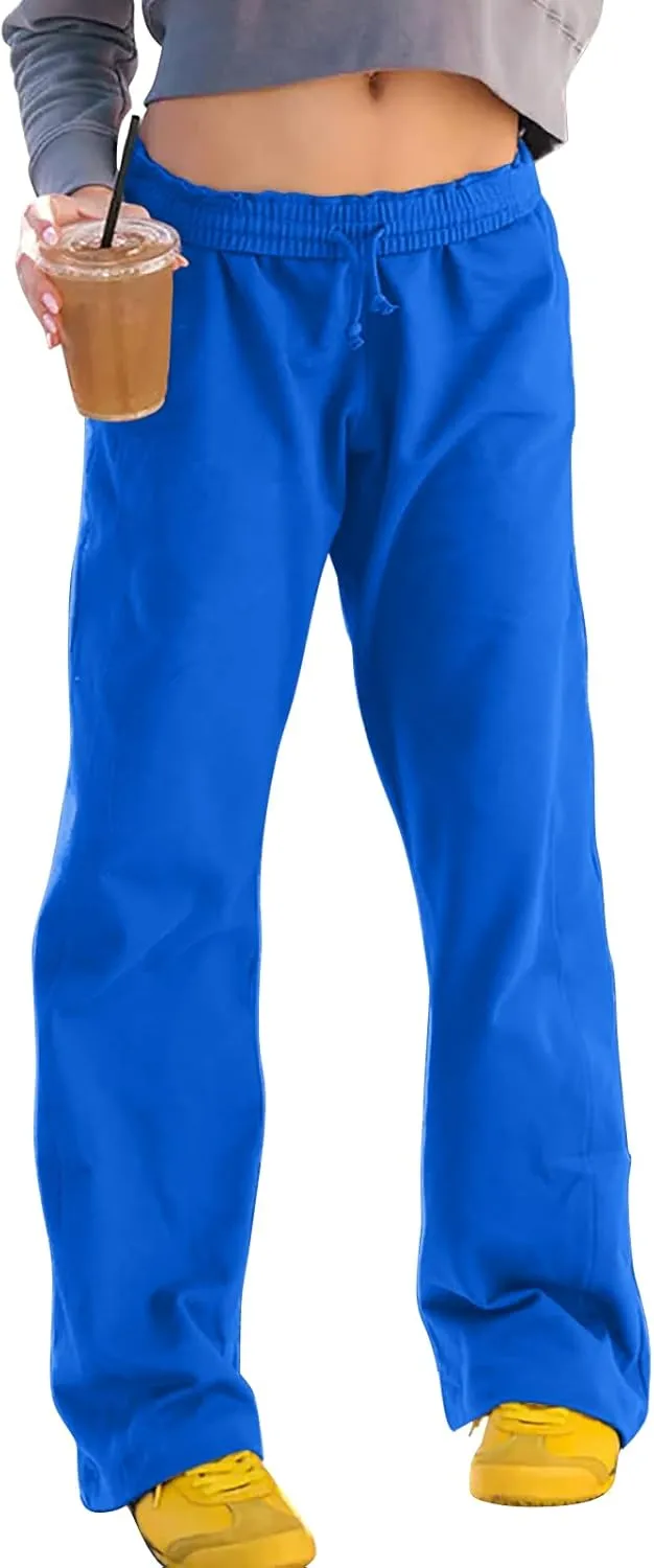 Baggy Wide Leg Sweatpants for Women Drawstring Low Rise Jogger Pants Comfy Soft Athletic Yoga Pants with Pockets