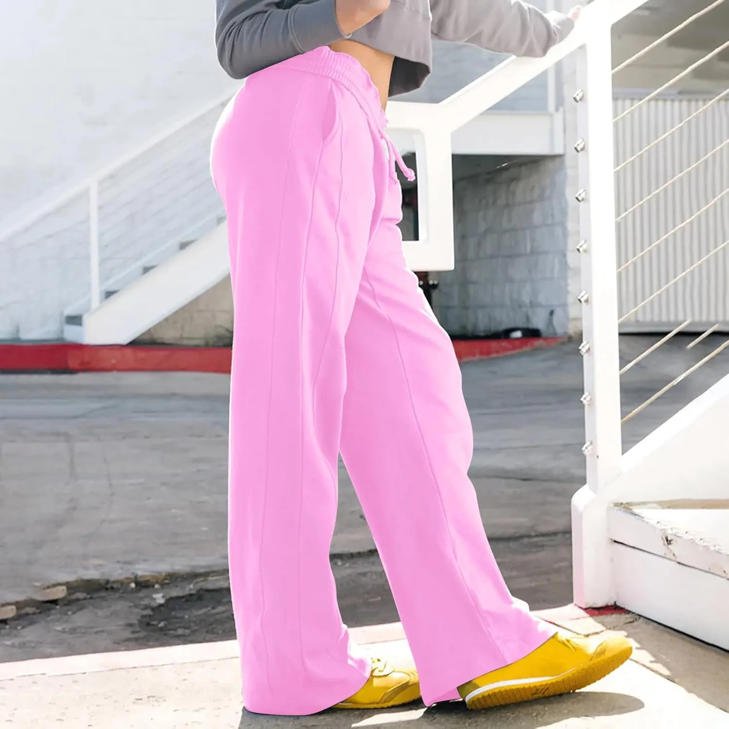 Baggy Wide Leg Sweatpants for Women Drawstring Low Rise Jogger Pants Comfy Soft Athletic Yoga Pants with Pockets