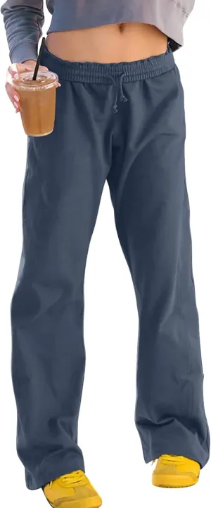 Baggy Wide Leg Sweatpants for Women Drawstring Low Rise Jogger Pants Comfy Soft Athletic Yoga Pants with Pockets