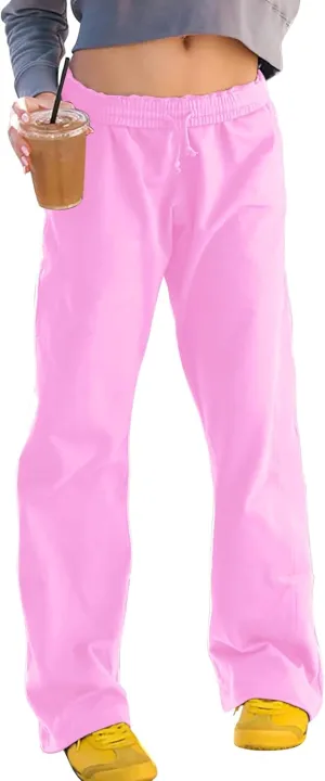 Baggy Wide Leg Sweatpants for Women Drawstring Low Rise Jogger Pants Comfy Soft Athletic Yoga Pants with Pockets
