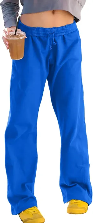 Baggy Wide Leg Sweatpants for Women Drawstring Low Rise Jogger Pants Comfy Soft Athletic Yoga Pants with Pockets