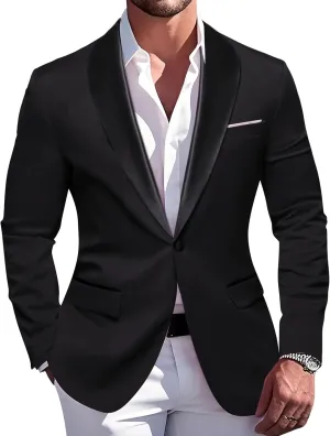 Barry.Wang Mens Casual Sport Coat Solid Blazer Tuxedo Suit Jacket Regular Fit Wedding Business Gift