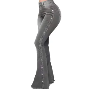 Bell Bottom Jeans for Women High Waisted Classic Flared Denim Pants Wide Leg Flared Jeans Trousers (Medium,Grey)
