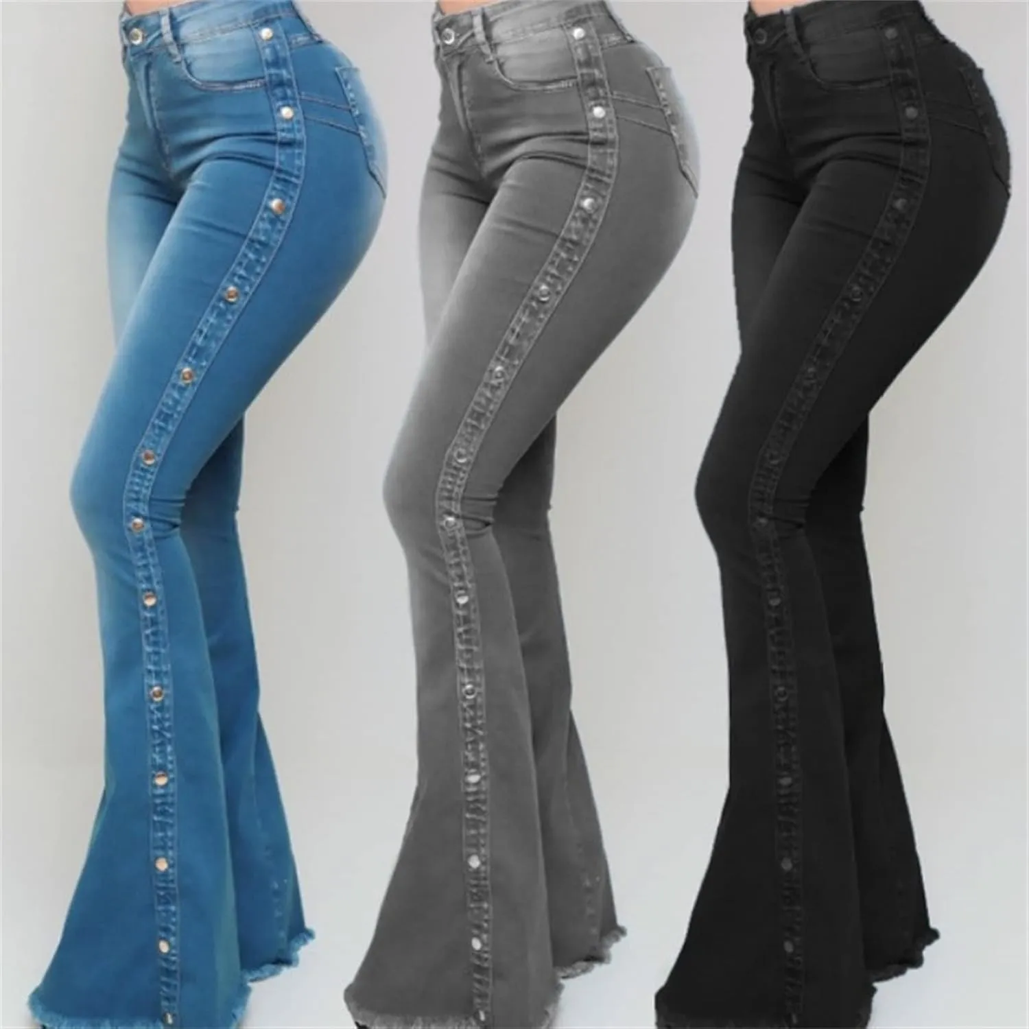 Bell Bottom Jeans for Women High Waisted Classic Flared Denim Pants Wide Leg Flared Jeans Trousers (Medium,Grey)