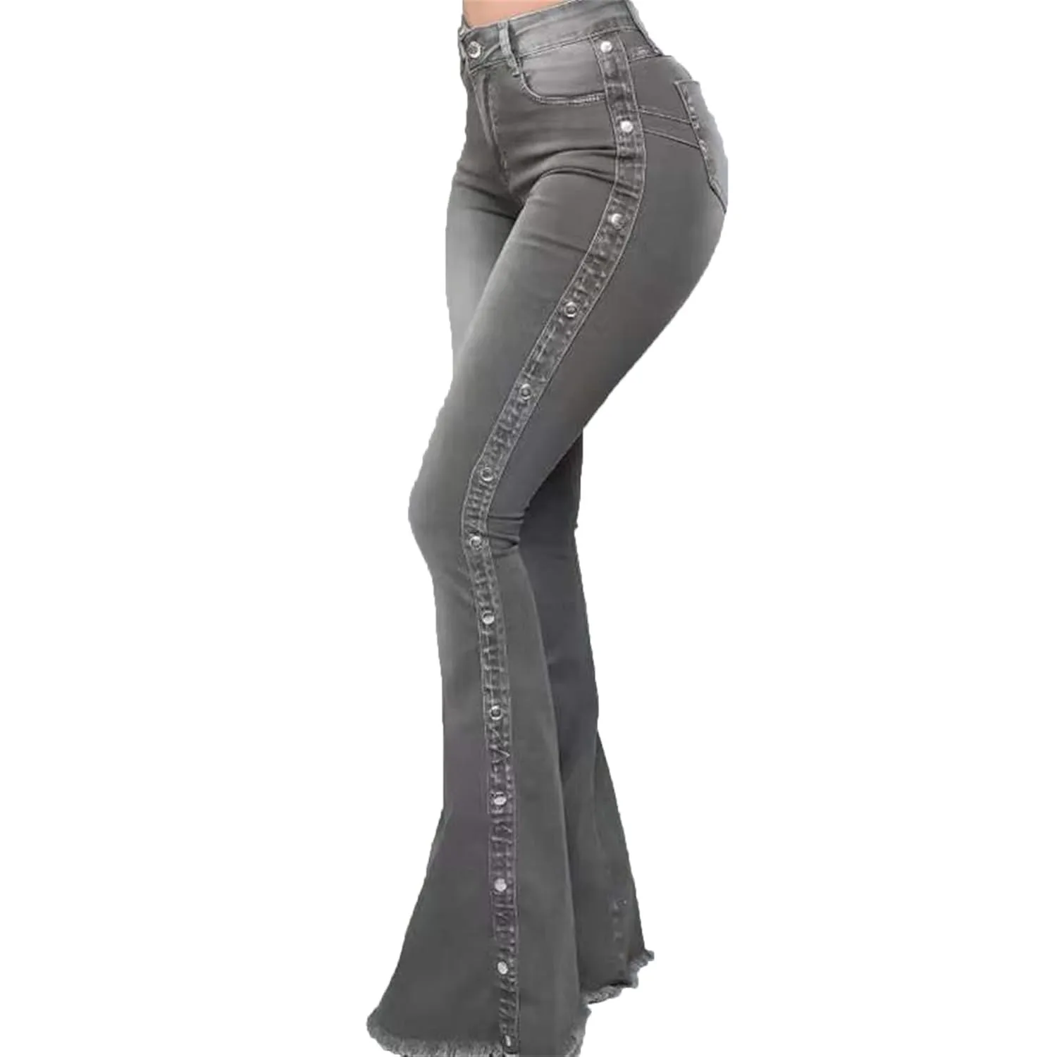 Bell Bottom Jeans for Women High Waisted Classic Flared Denim Pants Wide Leg Flared Jeans Trousers (Medium,Grey)