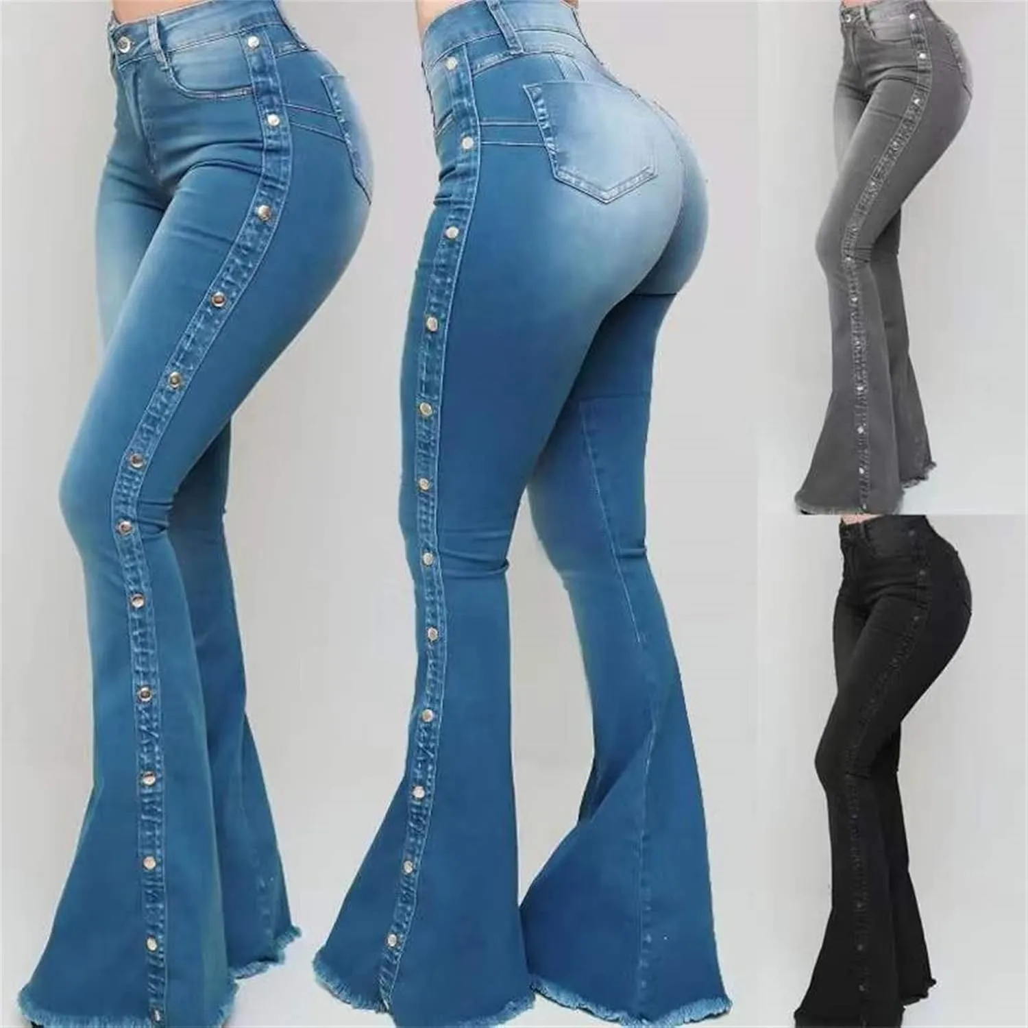 Bell Bottom Jeans for Women High Waisted Classic Flared Denim Pants Wide Leg Flared Jeans Trousers (Medium,Grey)