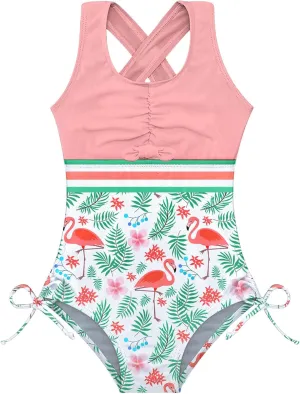BFUSTYLE Girls One Piece Swimsuit Cute Striped Bathing Suit Hawaii Swimwear 4-13 Years