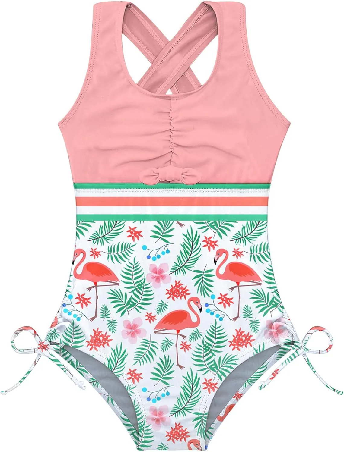 BFUSTYLE Girls One Piece Swimsuit Cute Striped Bathing Suit Hawaii Swimwear 4-13 Years