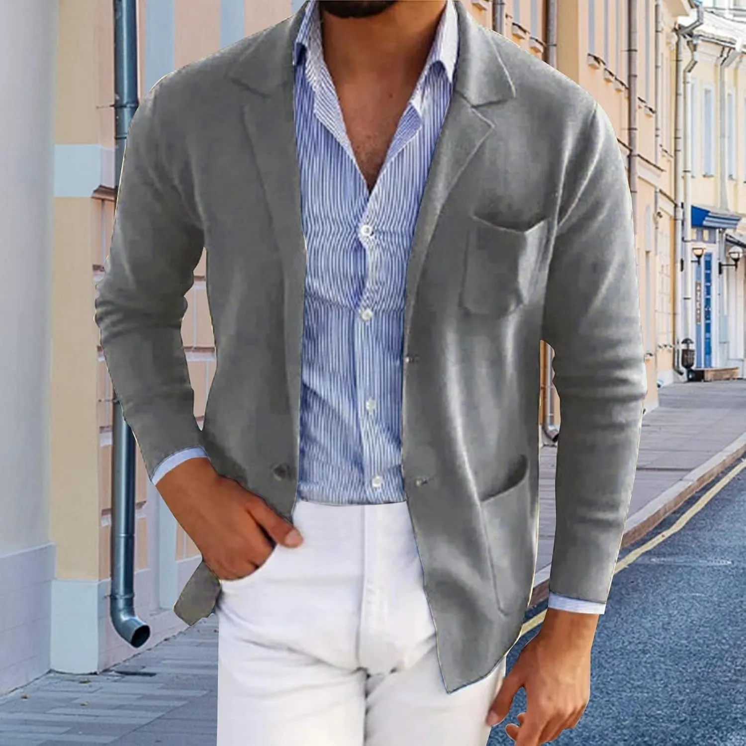Blazer for Men Casual Summer Slim Fit Business Button Down Lightweight Coats Interview Wedding Collared Formal Suits