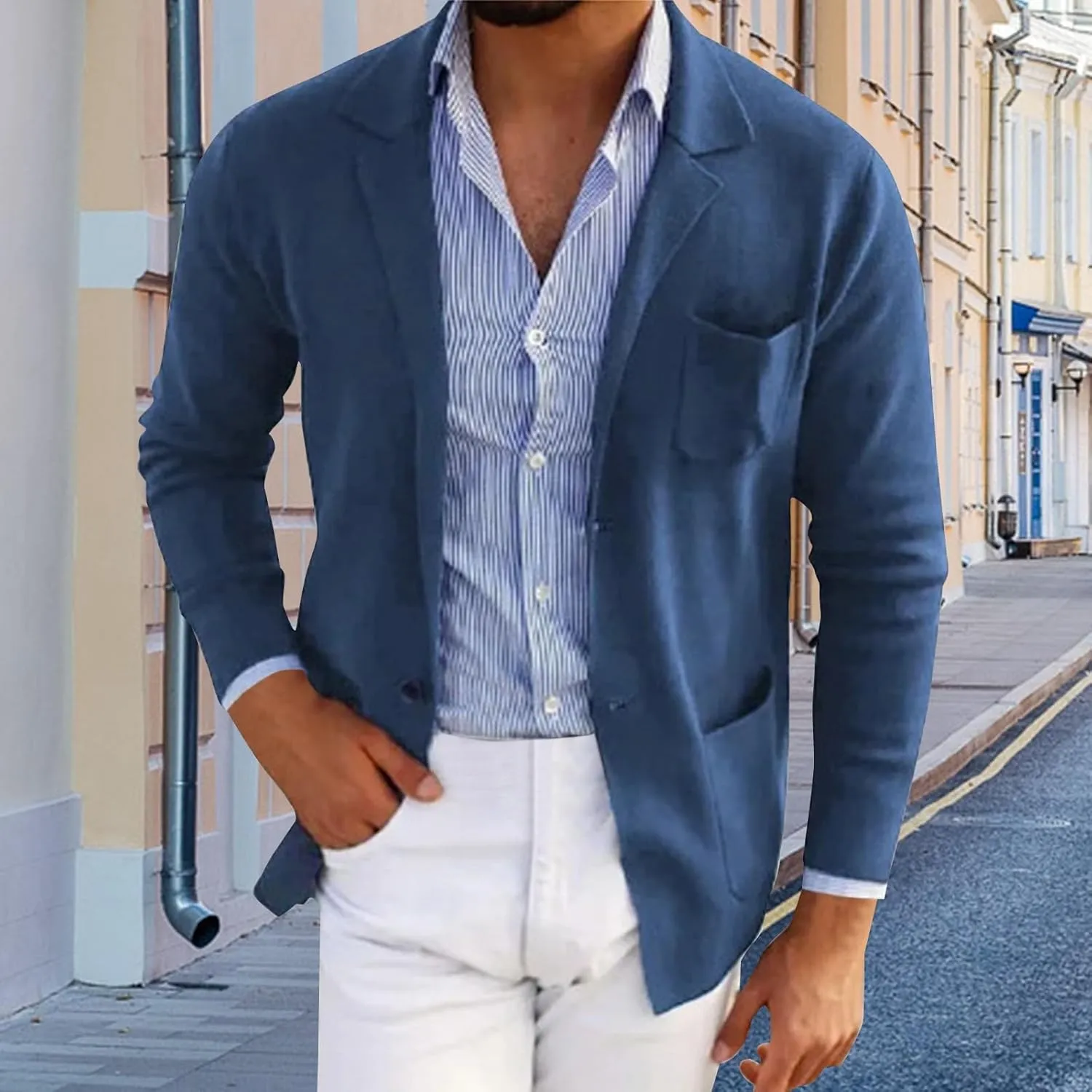 Blazer for Men Casual Summer Slim Fit Business Button Down Lightweight Coats Interview Wedding Collared Formal Suits
