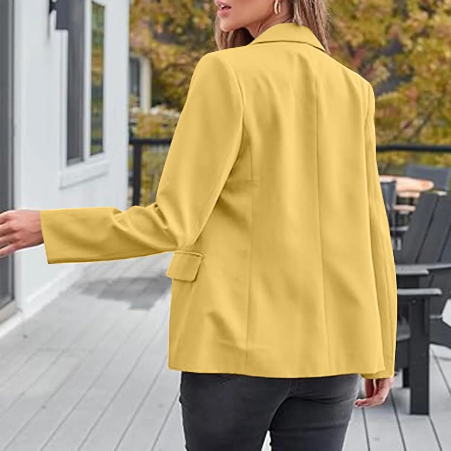Blazers for Women Business Casual Long Sleeve Lapel Open Front Button Work Office Blazer Jackets with Pockets 2024