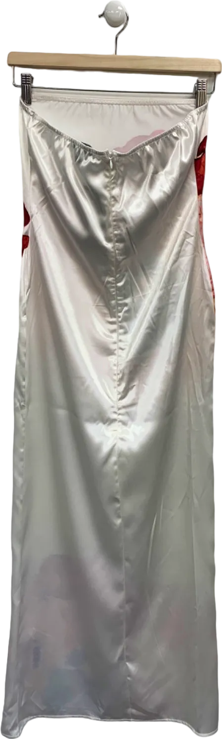 Boohoo White Petite Satin Large Floral Maxi Dress UK 10