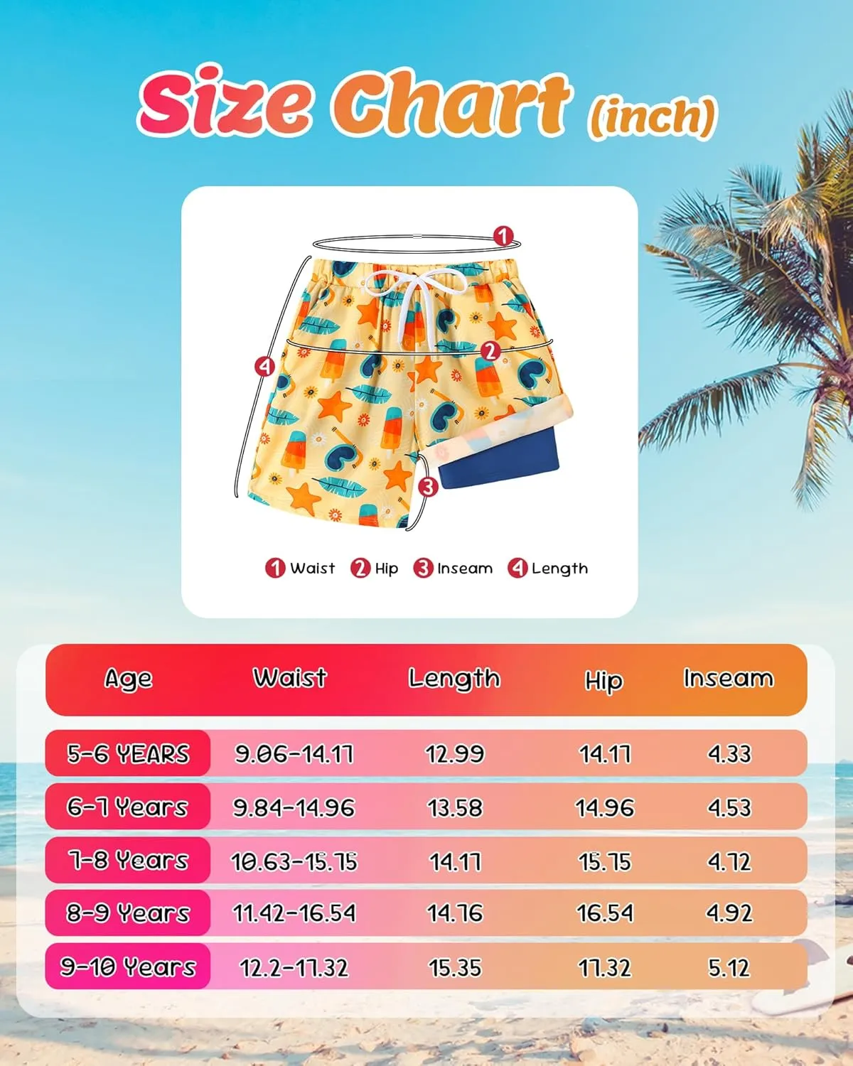 Boys Swim Trunks with Compression Liner Boy Stretch Quick Dry Swim Shorts Kids UPF 50  Beach Swimsuit 5-10 Years