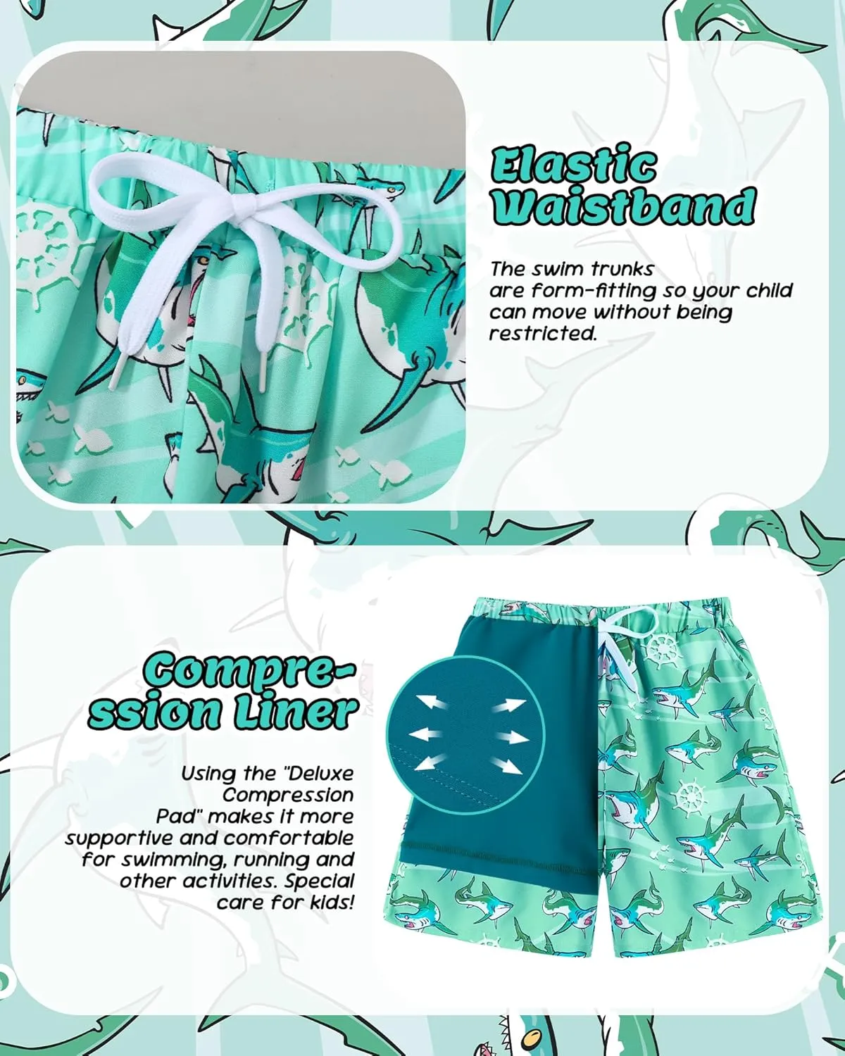 Boys Swim Trunks with Compression Liner Boy Stretch Quick Dry Swim Shorts Kids UPF 50  Beach Swimsuit 5-10 Years