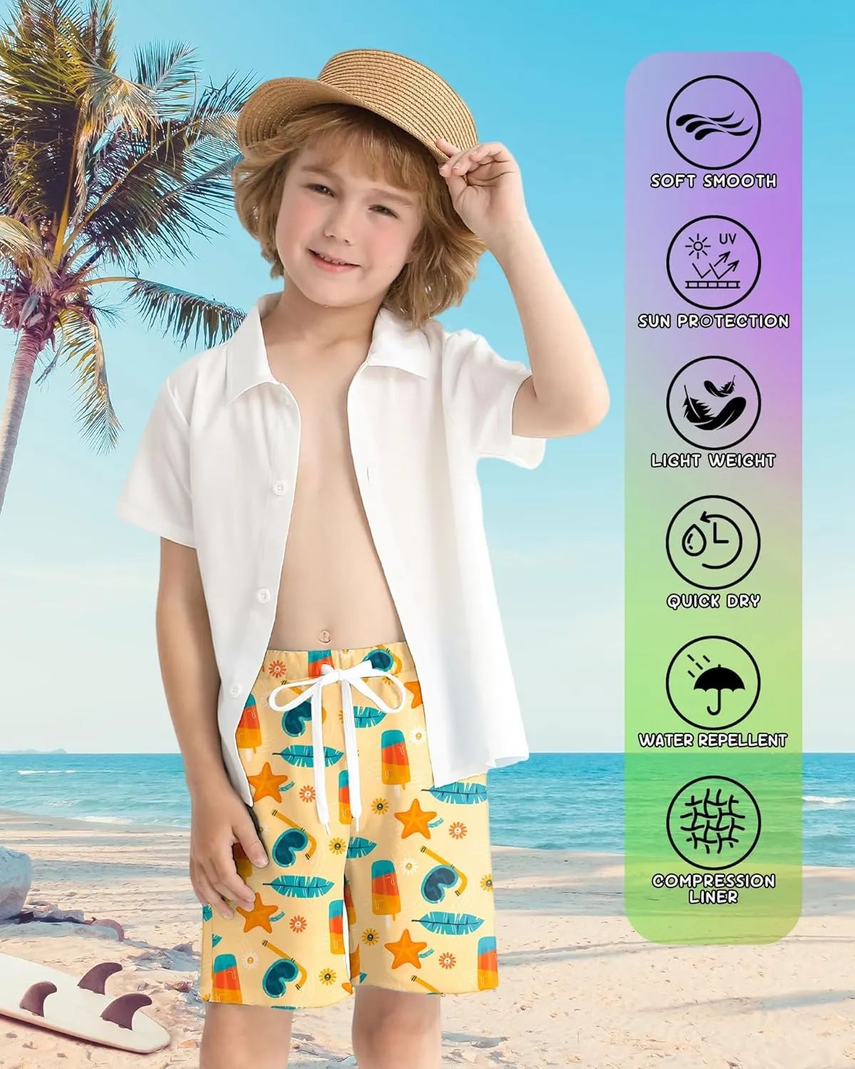 Boys Swim Trunks with Compression Liner Boy Stretch Quick Dry Swim Shorts Kids UPF 50  Beach Swimsuit 5-10 Years