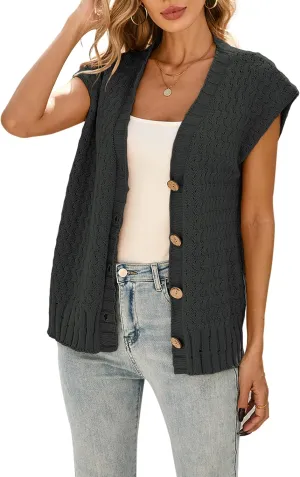 Cakulo Womens Cable Knit Sweater Vest 2025 Oversized Sleeveless Button Down Summer Cardigan Sweaters Tops