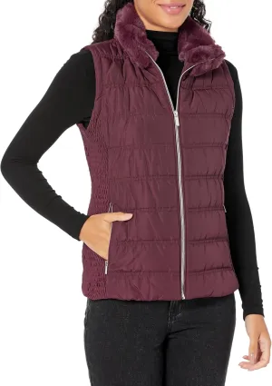 Calvin Klein Women's Quilted with Fur Collar Vest