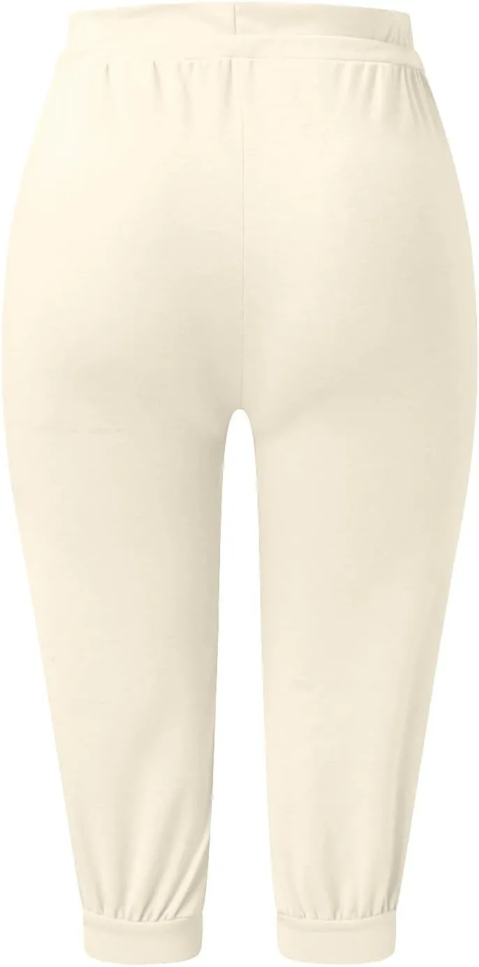 Capri Pants for Women Drawstring High Waisted Lightweight Hiking Joggers Workout Capris Yoga Sweatpants with Pockets