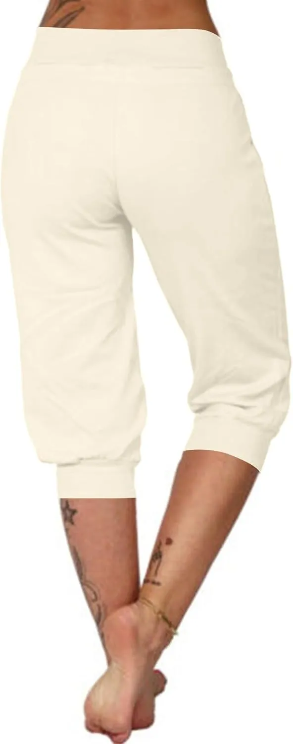 Capri Pants for Women Drawstring High Waisted Lightweight Hiking Joggers Workout Capris Yoga Sweatpants with Pockets